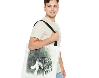 Tote Bag, Wolf, Black and White, Native Wolf