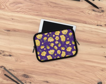 Laptop Sleeve, Buttercups, Purple Background, Oklahoma Wildflower, Yellow Floral