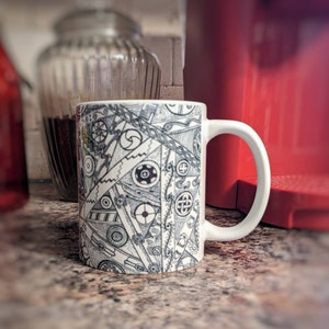 Ceramic Coffee Cup, Southeast Crossroads, Ancient Southeast Tribal Mound Symbols, Sublimated, Made in America