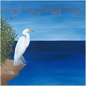 Decorative Ceramic Tile, Cherokee Origins, White Egret, Sublimated, Easel Back, Hang Tab, Made in America