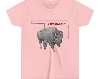 Kid's Tee, Oklahoma Bison, Youth Short Sleeve Tee, Buffalo, Native Design