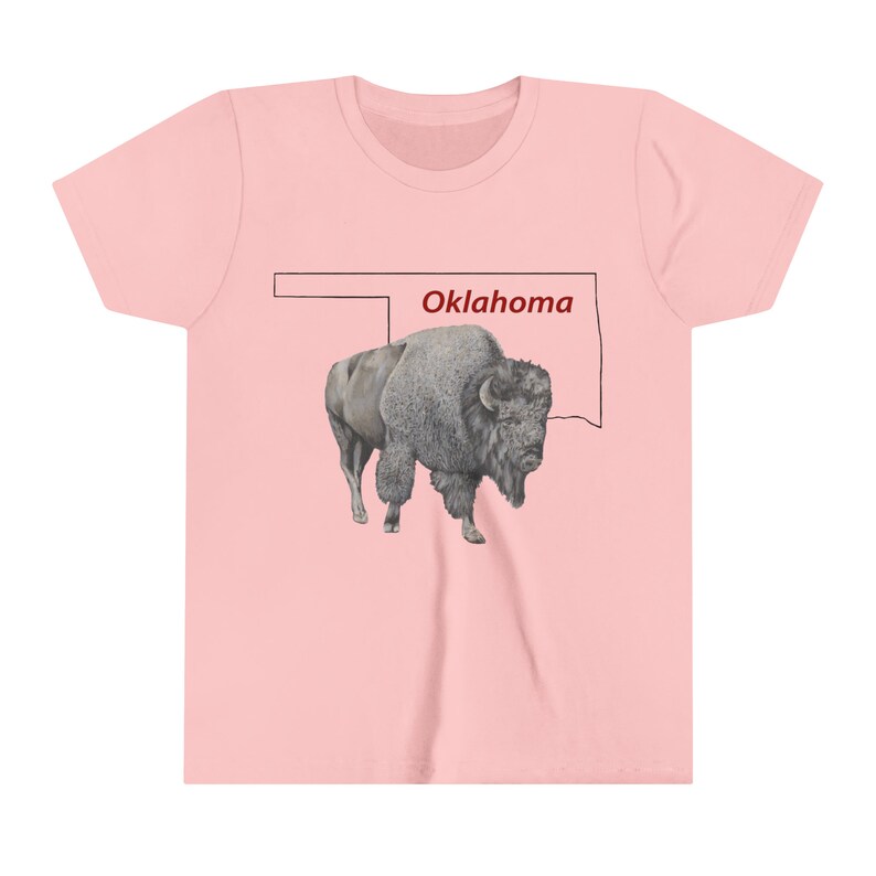 Kid's Tee, Oklahoma Bison, Youth Short Sleeve Tee, Buffalo, Native Design Pink