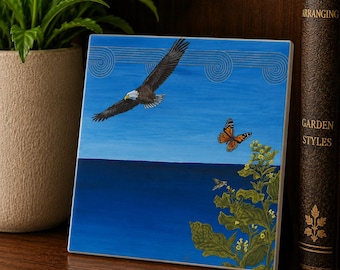 Ceramic Art Tile, Cherokee Origins, Eagle, Sublimated, Easel Back, Hang Tab, Made in America
