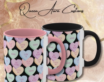 Konversations-Herzbecher, Galentines Becher, Valentinstaggeschenk, Herzbecher, Liebesbecher, Kaffeetasse für sie, Keramikbecher 11 Unzen - farbiger Griff