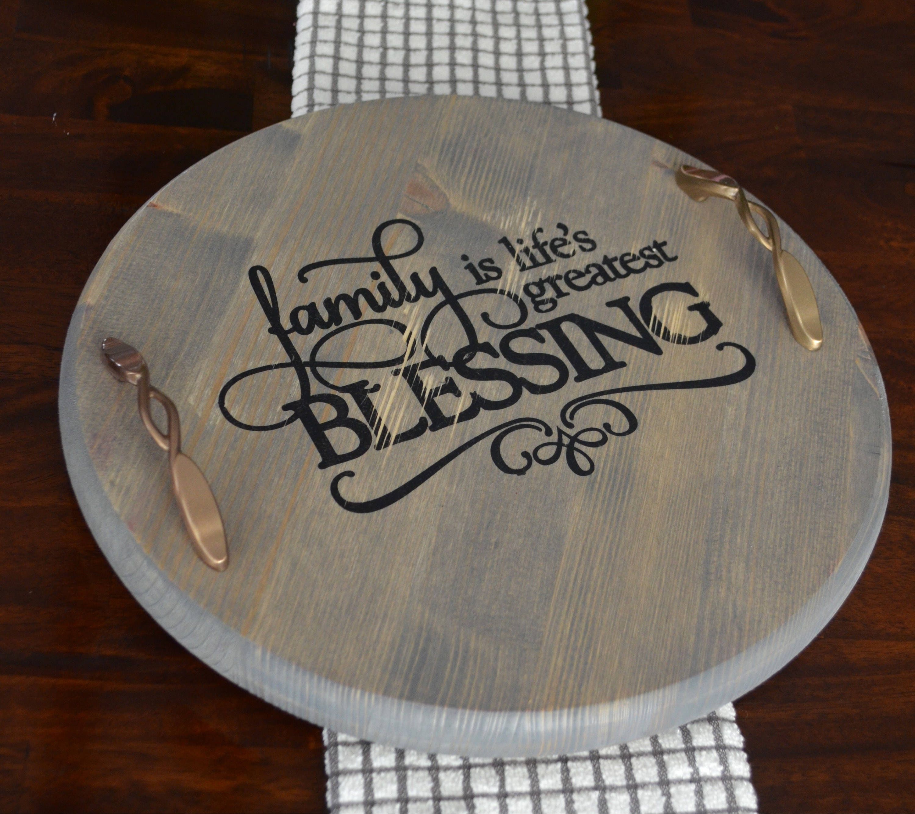 Personalized serving tray lazy susan turntable round wood Etsy