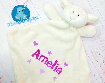 Personalized Lamb Baby Comforter, Embroidered Snuggle Blanket