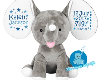 Gepersonaliseerde olifant teddybeer, geborduurd cadeau pasgeborene