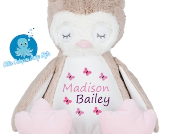 Búho de peluche personalizado, juguete de peluche bordado, regalo para recién nacido