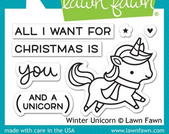 Lawn Fawn 'Winter Unicorn' 2X3 - Timbre clair / Découpe Die / Stamp & Die Set