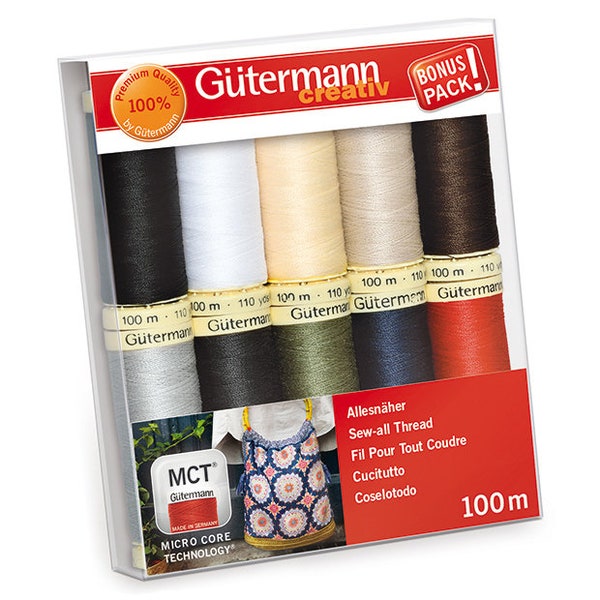 Gütermann Sew-all 100% Polyester Garn 100m Hand und Maschine - 10 Basics Rollen