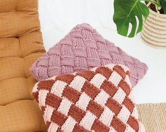 Bonus Super Chunky Checkerboard Cushions Knitting Pattern - Advanced Level