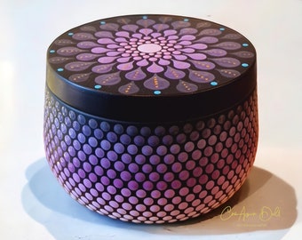 Petite boite noire en métal mandala dot painting, pot pour fabrication de bougies, pot pour thé séché, pot pour bonbons, pot pour coton