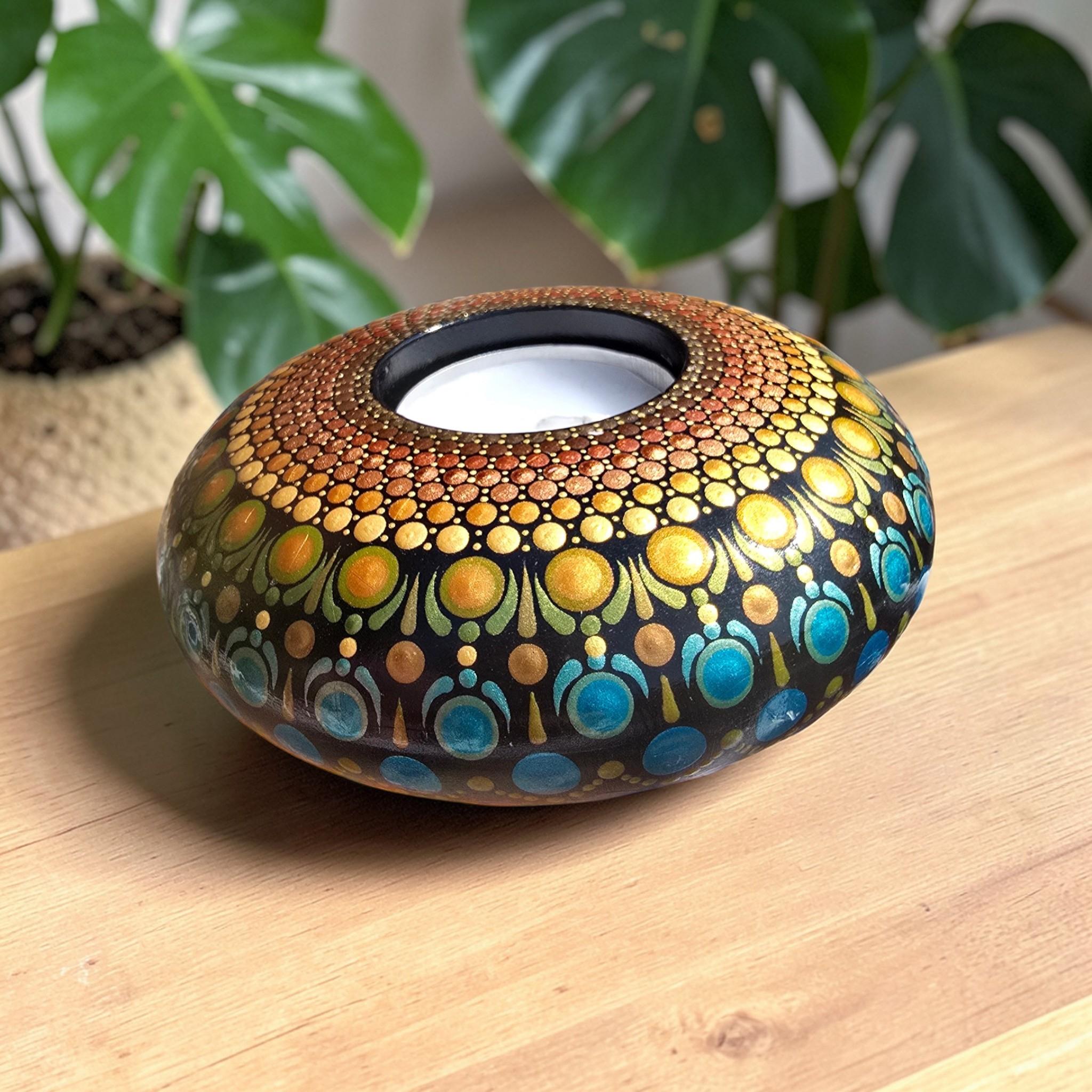 Bougeoir artisanal poterie à décor barbotine de fruits