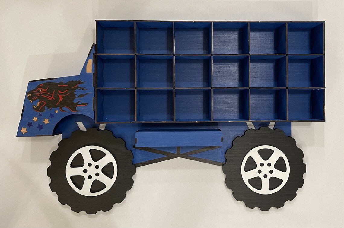 Monster truck wooden storage with personalized name Etsy