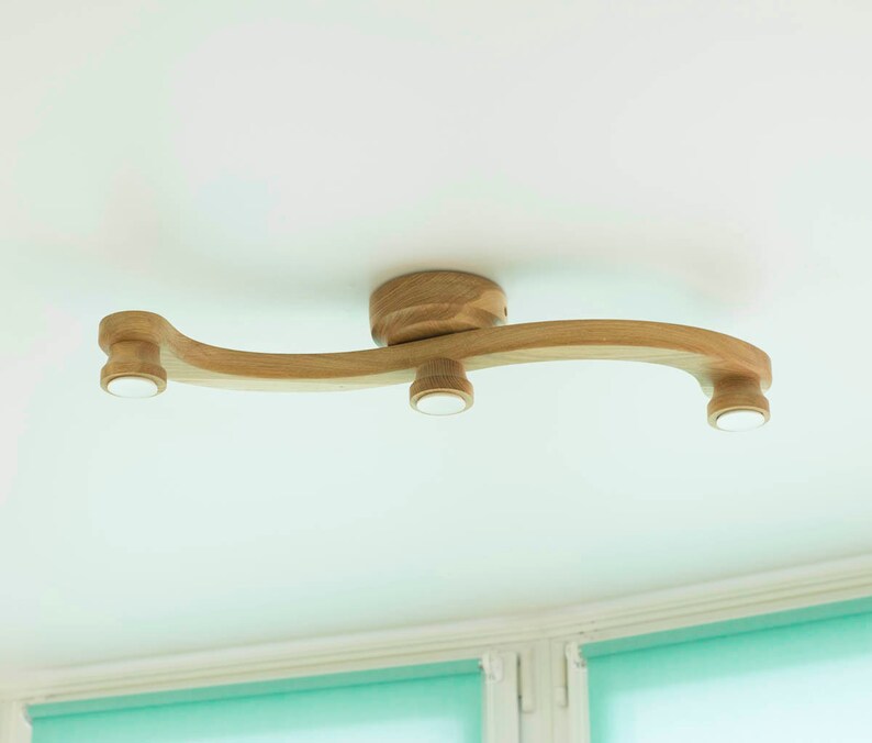 Solid oak wood Led ceiling light Etsy