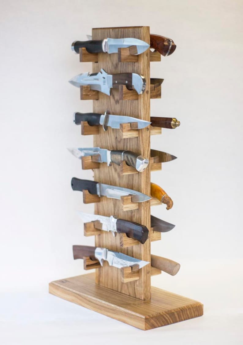 Wooden double sided knife display stand for 14 knives Etsy