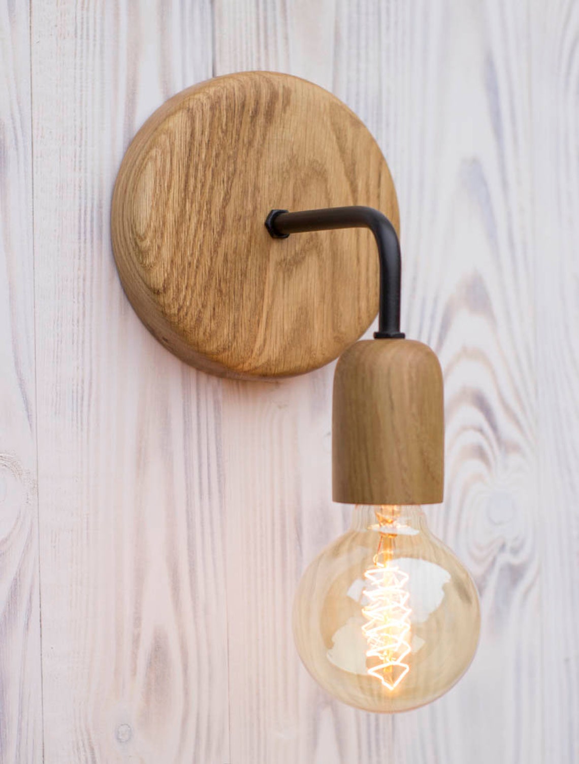 Round base wooden wall light Etsy