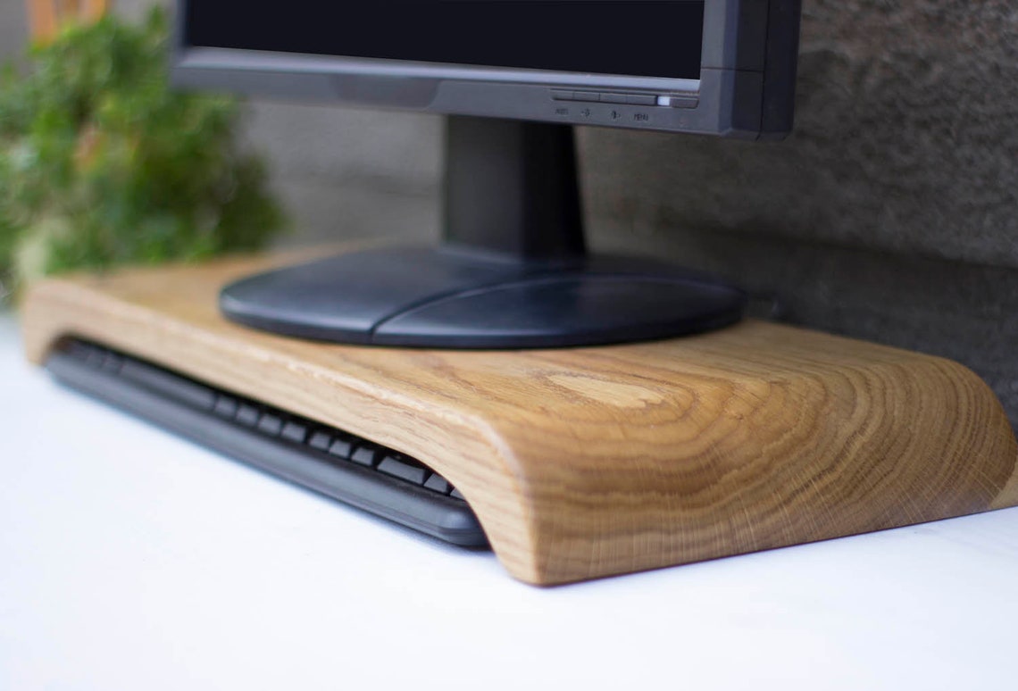 Oak wood monitor stand desktop computer display riser Etsy