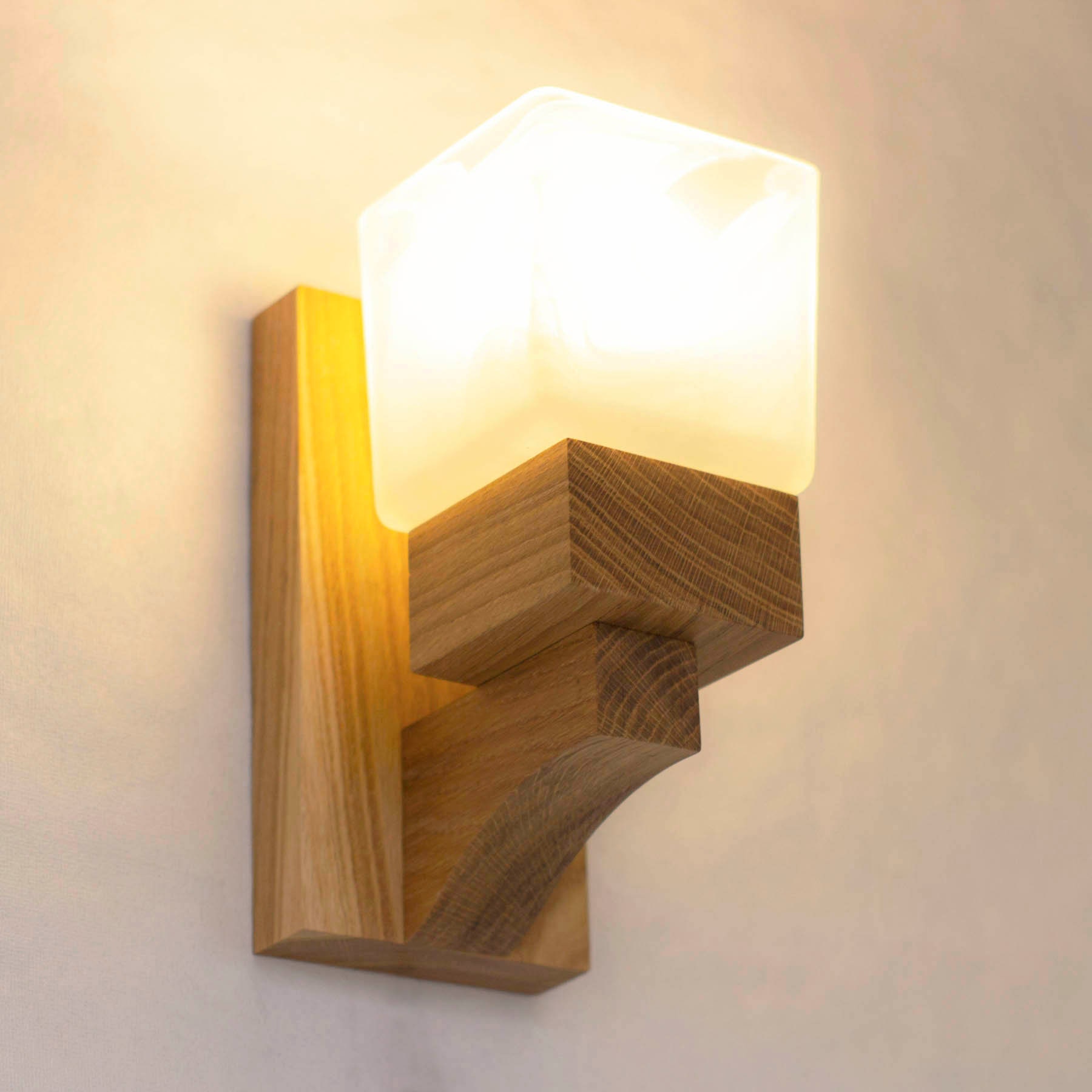 Wooden wall sconce with cube glass shade Etsy