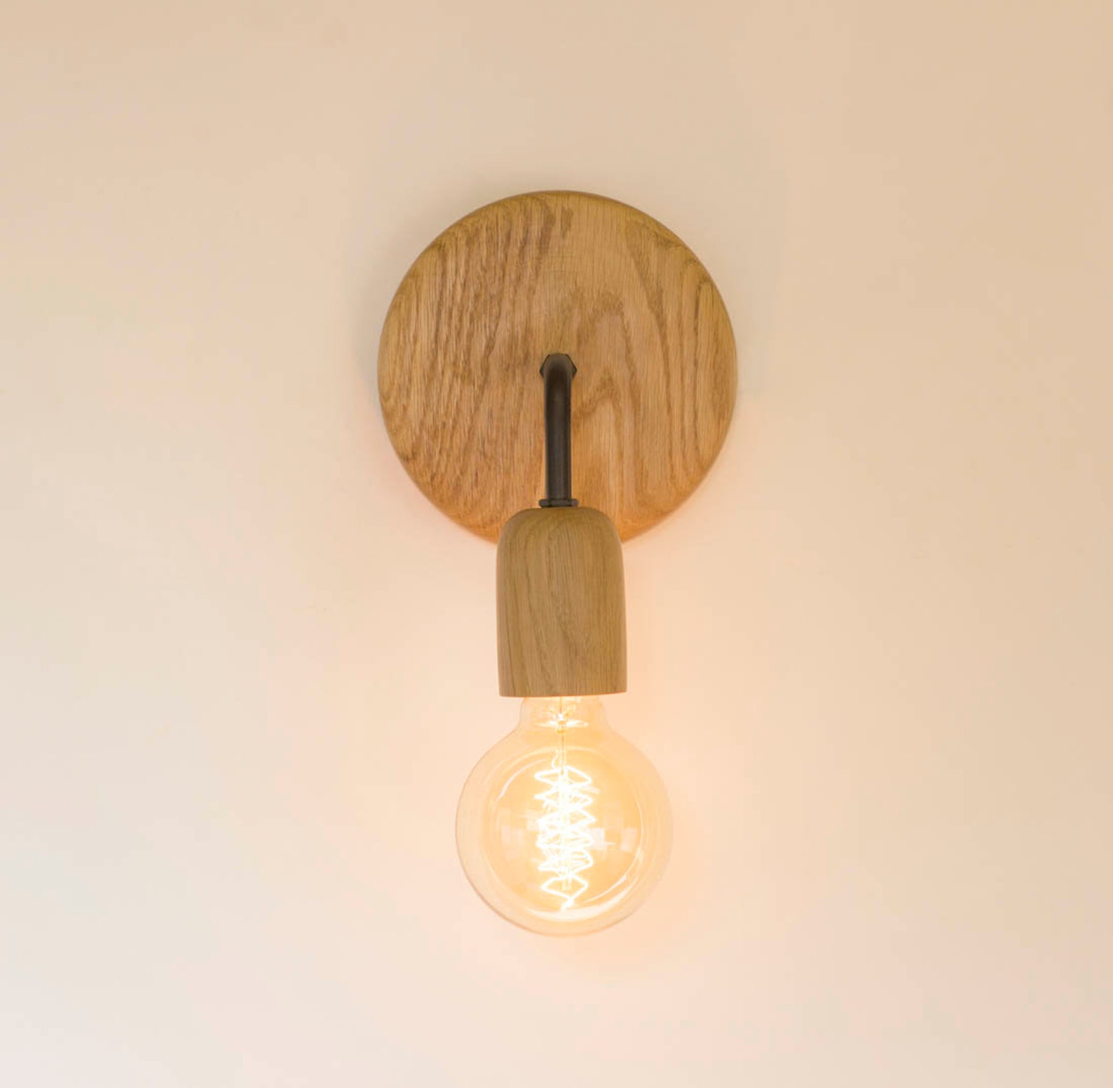 Round Base Wooden Wall Light Etsy