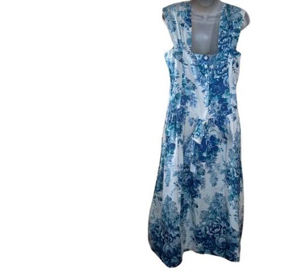 VTG Ulterior Motives Womens A Line Midi Dress Delft Blue Floral Button Bow L View 3
