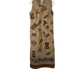 Vintage Olivia Rose Womens Maxi Dress Brown Combo Batik Printed Chiffon 14
