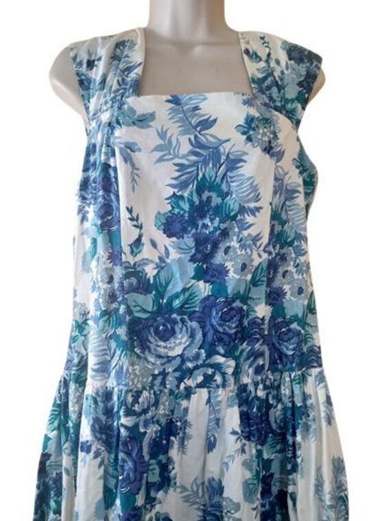 VTG Ulterior Motives Womens A Line Midi Dress Delft Blue Floral Button Bow L View 2
