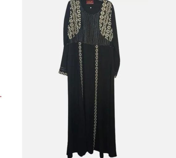 black and gold embroidered maxi dress Embroidered satin maxi dress with voluminous drapery 38 (FR) / Black/Gold main image 1