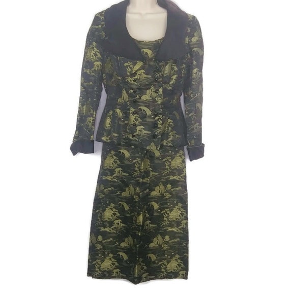 Vintage 1980's Handmade Cheongsam Skirt Set Delft