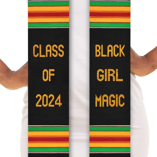 Black Girl Magic Class of 2024 Authentic Kente Cloth Graduation Stole Sash Kinte Stoll (Made in Ghana)