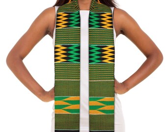 Fre Black and Yellow Traditional Sash "Gold Dust" Kente Cloth Stole Green New