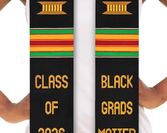Black Grads Matter Class of 2026 Authentic Kente Stole Cloth Graduation Stole Sash (Made in Ghana)