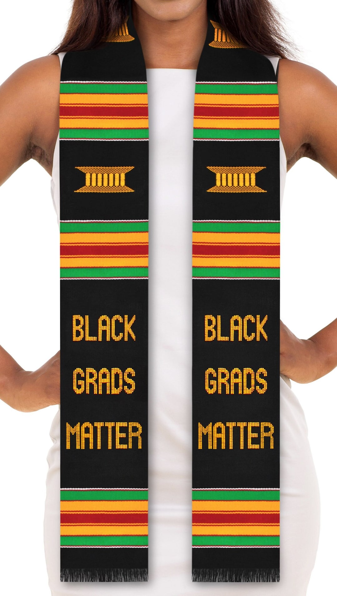 Black Grads Matter (No Year) Authentic Handwoven Kente Cloth Graduation Stole