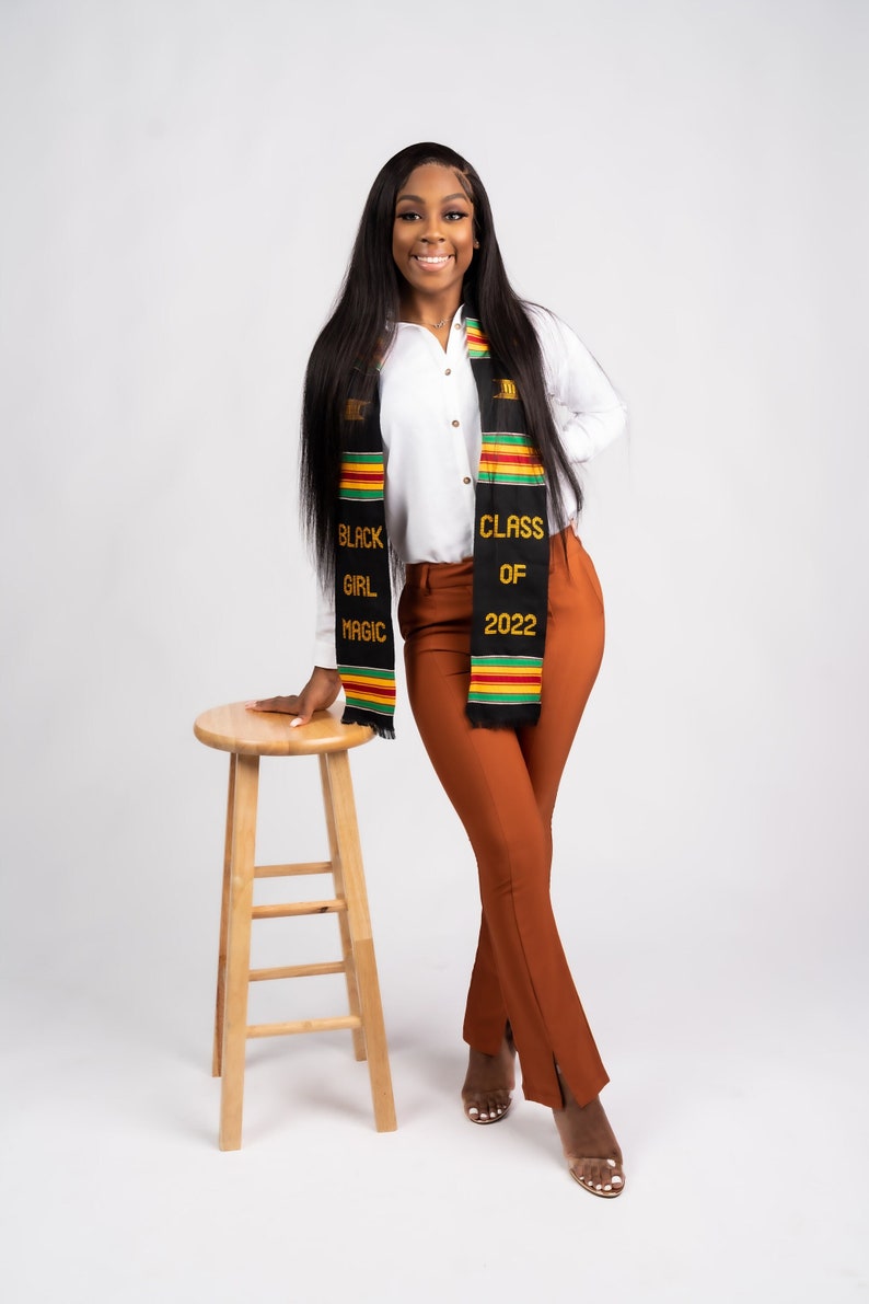 Black Girl Magic Class of 2022 Authentic Kente Cloth Graduation Stole Sash Kinte Stoll 