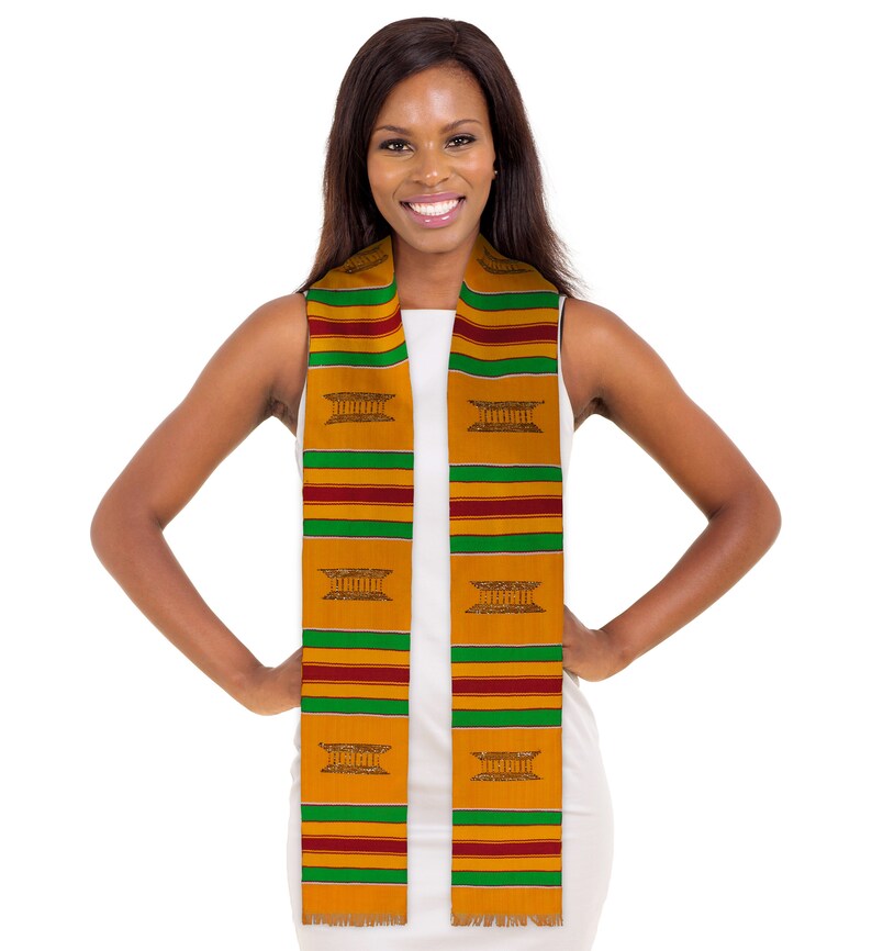 Yellow Kente Cloth Graduation Stole Sash Kinte Stoll Etsy