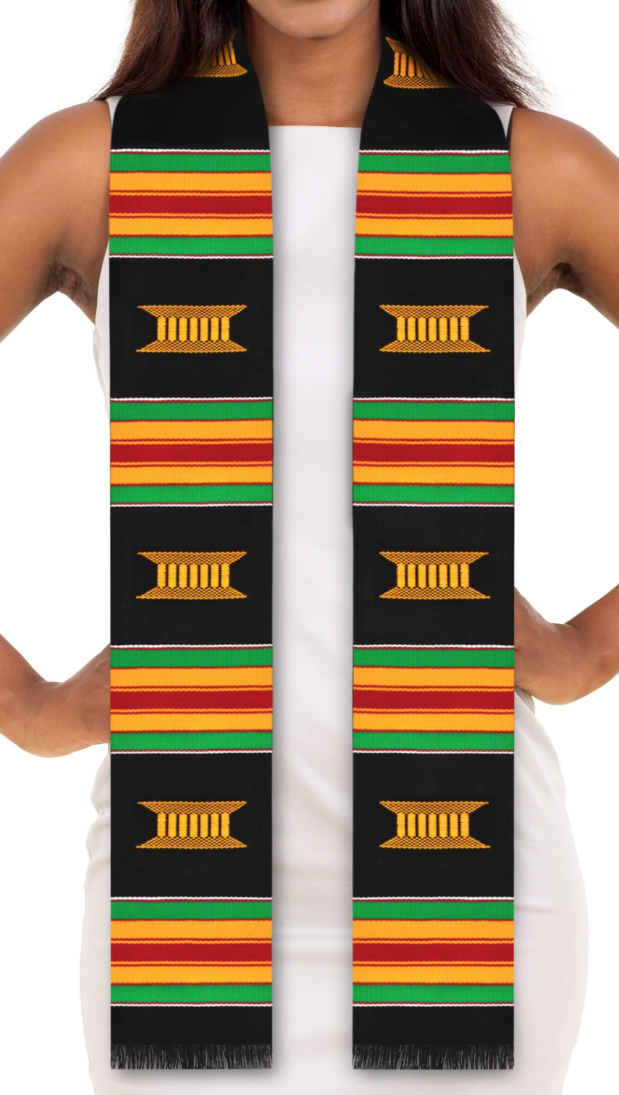 Black Authentic Handwoven Kente Cloth Graduation Stole Sash Kinte