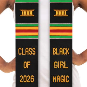 Black Girl Magic Class of 2026 Authentic Kente Stole Cloth Graduation Stole Sash (Made in Ghana) image 1