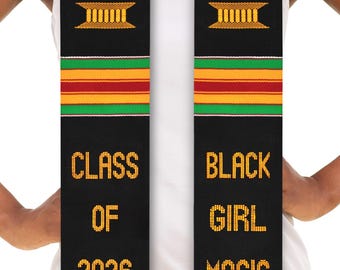 Black Girl Magic Class of 2026 Authentic Kente Stole Cloth Graduation Stole Sash (Made in Ghana)