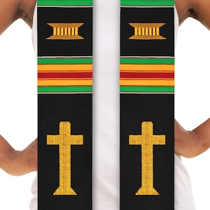 Cross Authentic Handwoven Kente Cloth Graduation Stole Sash Kinte Stoll