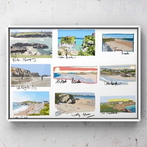 Newquay beaches, Newquay, Cornwall, Fistral, Towan, Watergate, Lusty Glaze, Crantock, Digital Print, Made in the UK, Memento, Print, Sun