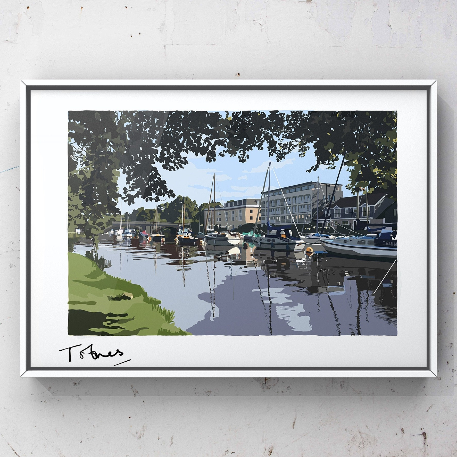 Totnes, Totnes River, River Dart, bateaux, South Devon, South Hams, Devon, Soleil, Memento, Impression numérique, Fabriqué au Royaume-Uni, Imprimer
