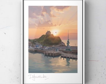 Ilfracombe Harbour, Ilfracombe, North Devon, Surf, Sea, Sun, Memento, Digital Print, Made in the UK, Print