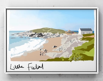 Newquay Beach, Little Fistral, Fistral Beach, Rocks, Cornouailles, Kernow, Mer, Soleil, Memento, Impression numérique, Fabriqué au Royaume-Uni, Imprimer