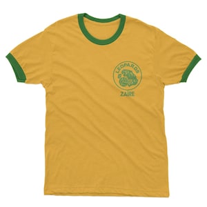 Retro Zaire 1974 World Cup Soccer Style Shirt.World Cup In Germany Souvenir TShirt S-4XL Ringer.Professionally printed Zaire &#39;Leopards&#39;badge