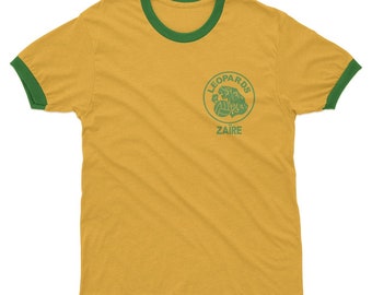 Retro Zaire 1974 World Cup Soccer Style Shirt.World Cup In Germany Souvenir TShirt S-4XL Ringer.Professionally printed Zaire 'Leopards'badge