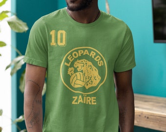 Retro Zaire 1974 World Cup Soccer Style Shirt With Number 10 Printed On Right Chest. World Cup In Germany Souvenir TShirt S-4XL