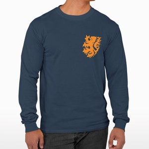 Retro Holland Netherlands 1960&#39;s & 1970&#39;s Style Football Shirt Long Sleeve T-Shirt Away Version In Navy. Style Worn In 1974,1978 World Cups