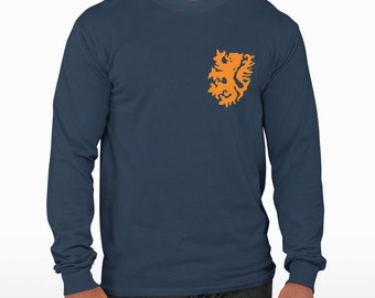 Retro Holland Netherlands 1960's & 1970's Style Football Shirt Long Sleeve T-Shirt Away Version In Navy. Style Worn In 1974,1978 World Cups