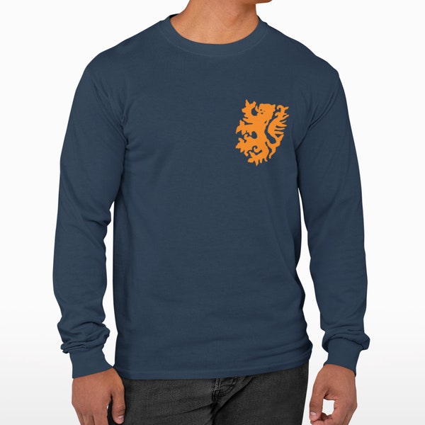 Retro Holland Netherlands 1960's & 1970's Style Football Shirt Long Sleeve T-Shirt Away Version In Navy. Style Worn In 1974,1978 World Cups