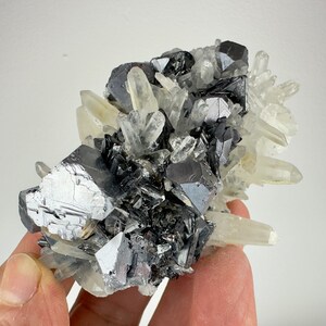 Erstaunlicher tetraedrischer Sphalerit und Galena auf transparentem Quarz aus der Borieva-Mine, Madan, Bulgarien, Kristall, natürlicher Mineralstein, Stein, N9221